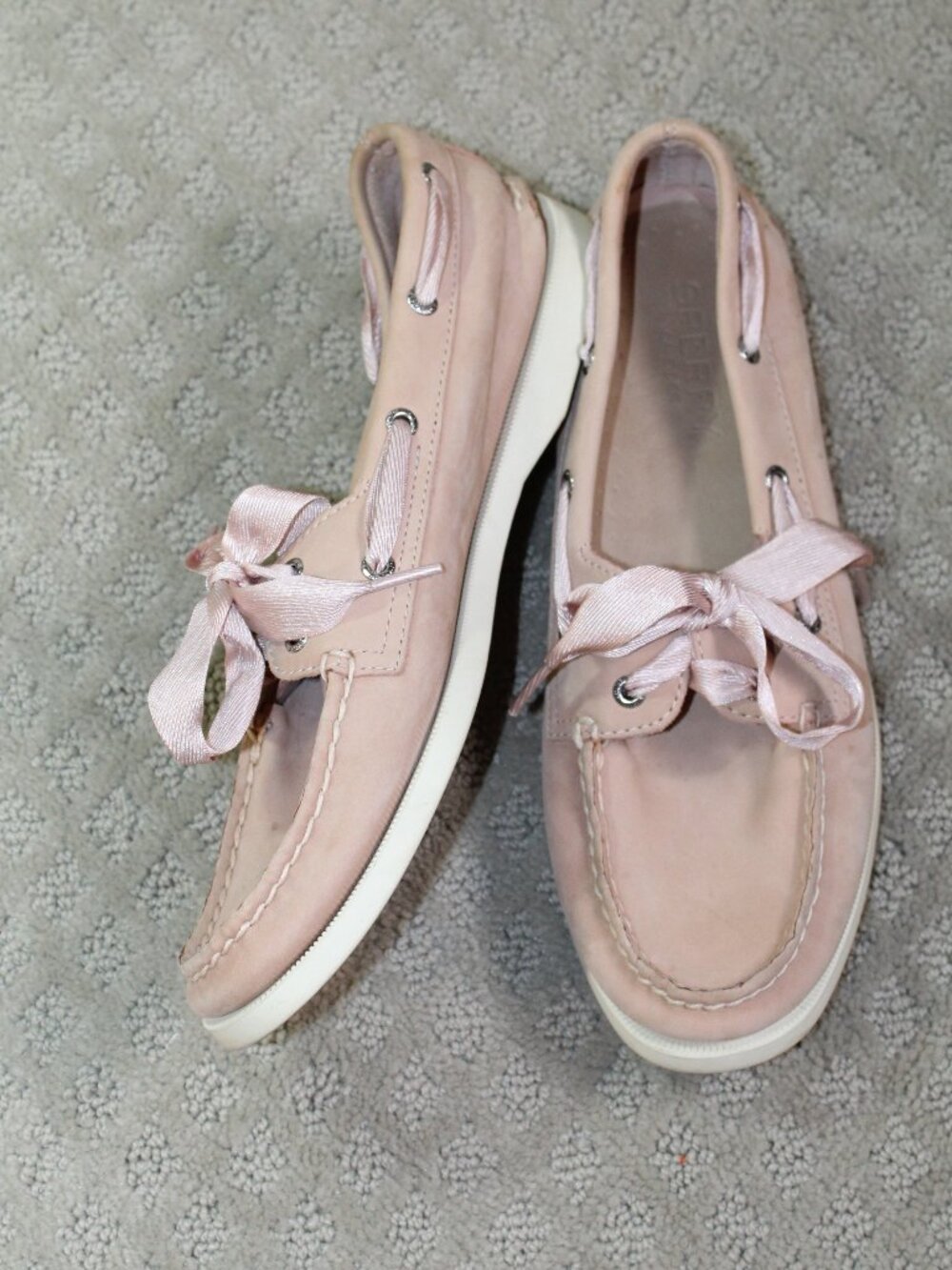 Sperry Size 8.5 Pink Leather Satin Ribbon Topsiders Loafers